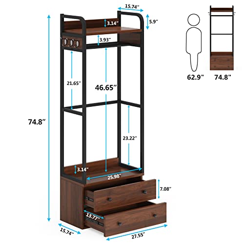 Tribesigns Freestanding Closet Organizer Small Clothes Rack Coat Rack with Drawers and Shelves, Heavy Duty Small Garment Rack Industrial Hall Tree for Hallway, Entryway, Bedroom