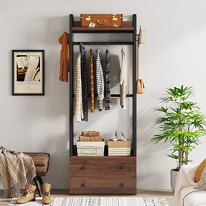 Tribesigns Freestanding Closet Organizer Small Clothes Rack Coat Rack with Drawers and Shelves, Heavy Duty Small Garment Rack Industrial Hall Tree for Hallway, Entryway, Bedroom