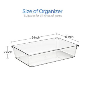 Ravinte 6 Pack Drawer Organizer - 6" X 9" Plastic Storage Bins, Acrylic Organizers with Non-Slip Pads Clear Desk Storage Tray for Makeup, Jewelries, Kitchen Utensils, Bathroom and Office