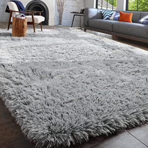 pagisofe super soft shaggy rugs carpets, 5x7 feet, plush area rugs for living room bedroom, furry rugs for nursery playroom, cute room decor for baby, shag carpet for dorm decor, light grey