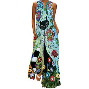 maxi dress for women summer,women's casual loose elegant long dress sleeveless split beach floral dresses with pockets,womens casual dress