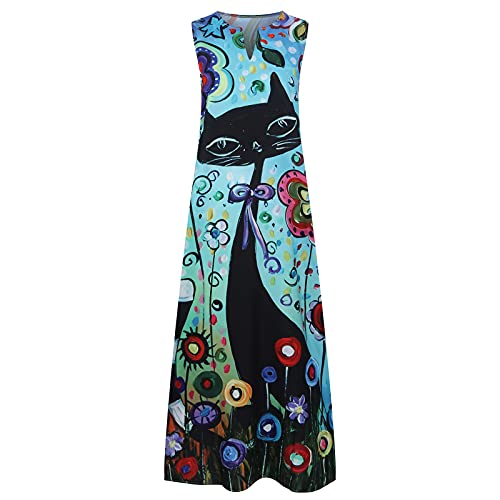 Maxi Dress for Women Summer,Women's Casual Loose Elegant Long Dress Sleeveless Split Beach Floral Dresses with Pockets,Womens Casual Dress