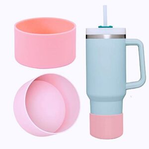2pcs silicone bumper boot for stanley quencher adventure 40oz tumbler with handle & stanley iceflow 20oz 30oz, protective water bottle bottom sleeve cover, stanley tumbler accessories (pink 2pcs)