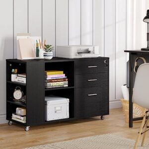 yitahome mobile wood file cabinet, 3 drawer lateral filing cabinet, black