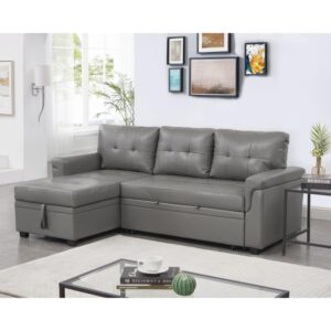 naomi home diora sectional sleeper sofa - elegant l-shaped couch convertible pull-out bed, ample storage, timeless design, sturdy construction, long-lasting for modern living, air leather, gray
