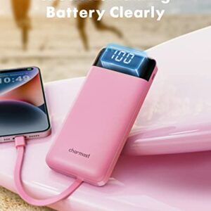 Portable Charger with Built in Cables, Portable Charger with Cords Wires Slim 10000mAh Travel Essentials Battery Pack 6 Outputs 3A High Speed Power Bank for iPhone Samsung Pixel LG Moto iPad