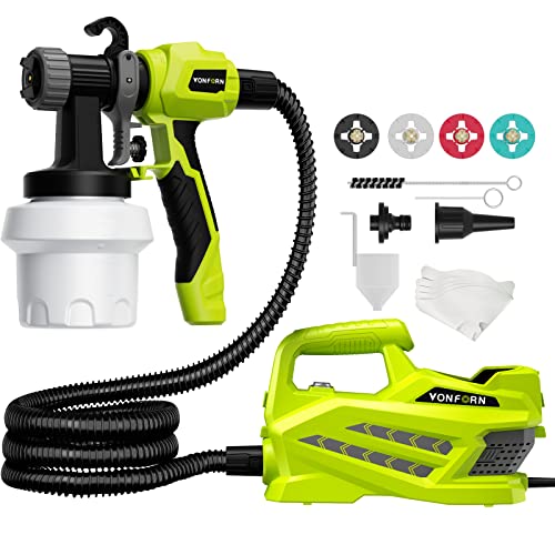 VONFORN Paint Sprayer, 800W HVLP Electric Spray Paint Gun with 6.5FT Airhose, 4 Nozzles & 3 Patterns, Spray Gun for Cabinets, Fence, Garden Chairs, Furniture, Walls etc. VF820