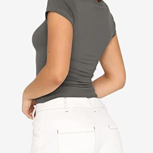 ZHENWEI 2 Piece Women's Workout Gym Compression Shirts Cute Basic Cap Sleeve Slim Fitted Crop Tee Top Black&Grey S