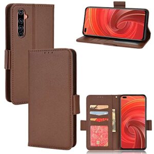 Diaobaolee Case Cover Compatible with Oppo Realme X50 Pro 5G,Leather Flip Case with Card Slot,Wallet Design,Magnetic Lock,Kick Stand,Leather Case for Oppo Realme X50 Pro 5G Brown