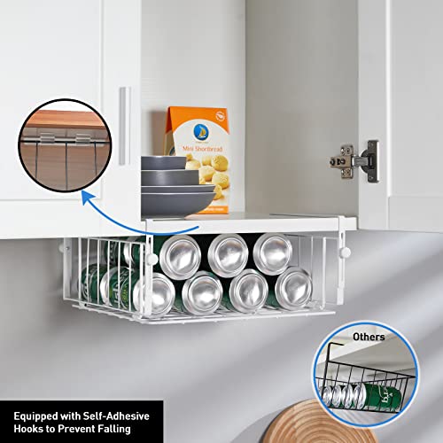 AmonHouseware 2 Pack Hanging Under Shelf Storage Basket,Adjustable Under Cabinet Add-on Storage Racks Slide-in Baskets Organizer for Laundry Room Kitchen Pantry Desk Bookshelf, White