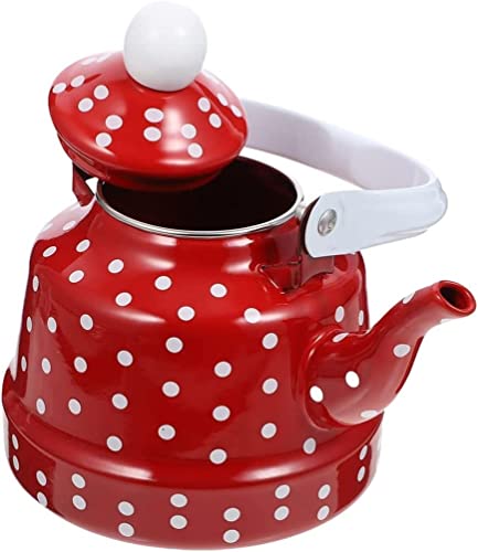 Tea Kettle Ceramic Enameled Teapot Red Dot Tea Kettle Stainless Steel Water Boiling Pot For Kitchen Stovetop 1.7L