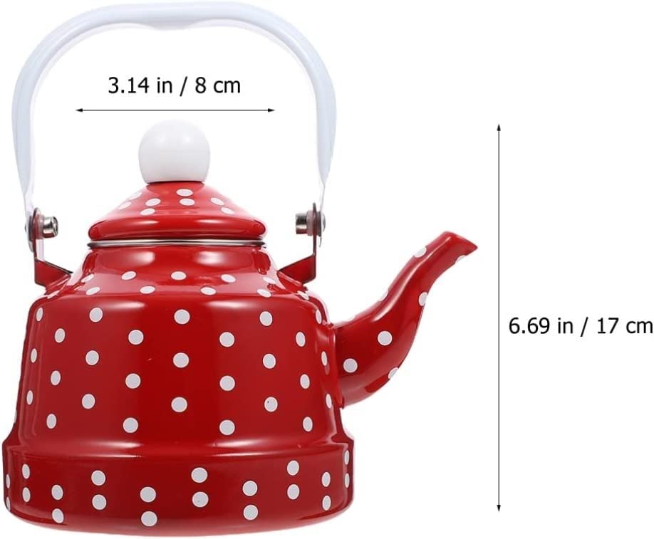 Tea Kettle Ceramic Enameled Teapot Red Dot Tea Kettle Stainless Steel Water Boiling Pot For Kitchen Stovetop 1.7L