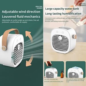 Portable Air Conditioner，10000mAh Mini Air Cooler Conditioner Fan，USB Personal Air Cooler With Humidifier，3 Speed Silent for Desktop，Office，Room，Bedroom，Travel，Car，Indoor & Outdoor activities.(White)