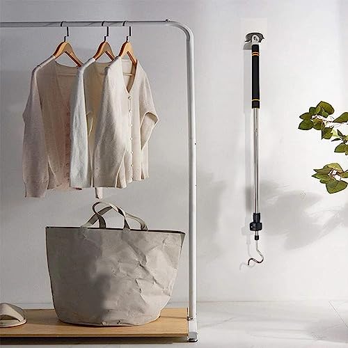 Clothes Hanger Reaching Hook Telescopic Adjustment it is Light and can Extend from 37" to 65" with 4.7 "Hook and Sponge Handle. (37-62)