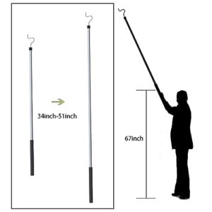 Clothes Hanger Reaching Hook Telescopic Adjustment Clothes Hook Rod Light and can Extend from51 Hook and Sponge Handle. (50inch)