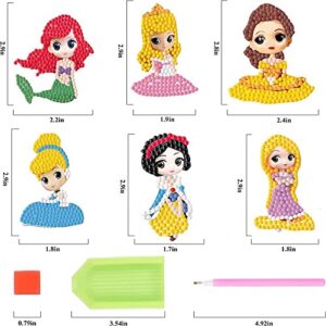 HTPDIOP 12pcs 5D Diamond Painting Kit for Kids, DIY Cute Princess Diamond Stickers Handmade Digital Painting Rhinestone Mosaic Sticker Mosaic Sticker Making Kids Crafts, Kids Gifts (Princess)