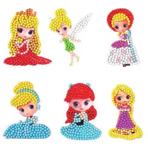 HTPDIOP 12pcs 5D Diamond Painting Kit for Kids, DIY Cute Princess Diamond Stickers Handmade Digital Painting Rhinestone Mosaic Sticker Mosaic Sticker Making Kids Crafts, Kids Gifts (Princess)