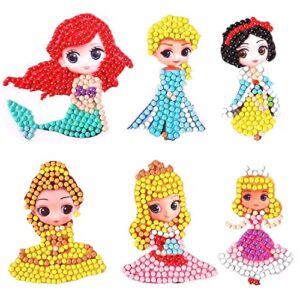 HTPDIOP 12pcs 5D Diamond Painting Kit for Kids, DIY Cute Princess Diamond Stickers Handmade Digital Painting Rhinestone Mosaic Sticker Mosaic Sticker Making Kids Crafts, Kids Gifts (Princess)