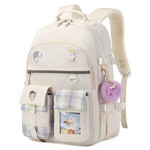 kidnuo backpack for girls, 15.6 inch laptop school bag kids kindergarten elementary college backpacks large bookbags for teen girls women students casual travel daypacks (beige)