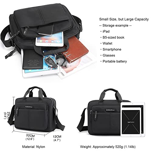 Men's Messenger Bag Nylon Crossbody Shoulder Bag Waterproof Casual Black Handbag Purse for Travel Work, Black