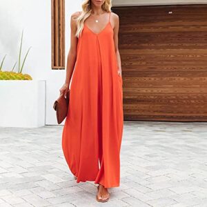 Ceboyel Women Oversized Wide Leg Jumpsuit Spaghetti Strap Sleeveless Rompers Casual Baggy Long Pants Bib Overall With Pockets