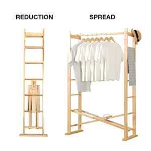 ITSRG Wooden Clothing Rack, Clothes Garment Coat Rack, Clothing Rack for Hanging Clothes, Portable Clothes Organizer, Foldable hanger for Bedroom, Living Room (Natural Rubber Wood, Natural)