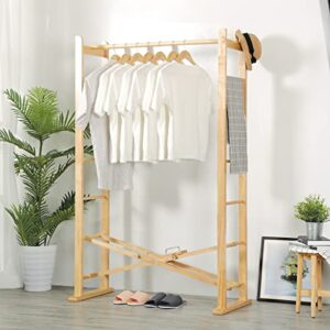 itsrg wooden clothing rack, clothes garment coat rack, clothing rack for hanging clothes, portable clothes organizer, foldable hanger for bedroom, living room (natural rubber wood, natural)
