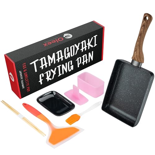 Oleex Tamagoyaki Pan Set – Japanese Omelette Pan with Kitchen Cooking Tools Like Musubi Mold, Spatula & Other Omelet Accessories – Multifunctional PFOA-Free Nonstick Square Frying Pan – 5 x 7 Inches