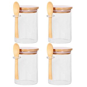 czfwin glass jars with bamboo lids and wooden spoons set of 4, coffee tea sugar container set for loose tea canister storage, overnight oats containers with scoop for seasoning, coffee, yogurt