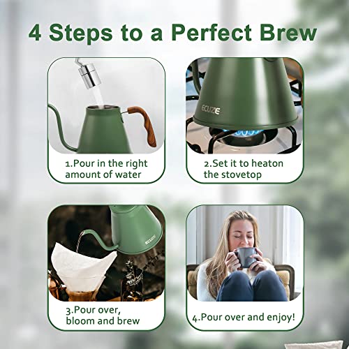 ECUZE Gooseneck Kettle With Thermometer for Stove Top, 40oz Coffee Kettle, Premium Food Grade Stainless Steel, Works On Stove And Any Heat Source, Pour Over Kettle for Tea and Coffee (blackish green)