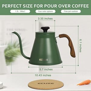 ECUZE Gooseneck Kettle With Thermometer for Stove Top, 40oz Coffee Kettle, Premium Food Grade Stainless Steel, Works On Stove And Any Heat Source, Pour Over Kettle for Tea and Coffee (blackish green)