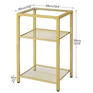 HOOBRO Side Table, 3-Tier Slim Nightstand with Storage Shelves, Modern End Table, Tempered Glass Bedside Table, for Living Room, Bedroom, Gold GD77BZ01