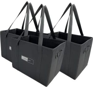 ESMELDY - PRO Reusable Grocery Bags - Reusable Shopping bags for groceries (Kit of 3) grocery tote Bags with Long Handles, Reinforced Bottom and separator, Foldable shopping bag