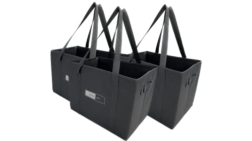 ESMELDY - PRO Reusable Grocery Bags - Reusable Shopping bags for groceries (Kit of 3) grocery tote Bags with Long Handles, Reinforced Bottom and separator, Foldable shopping bag