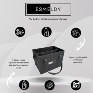 ESMELDY - PRO Reusable Grocery Bags - Reusable Shopping bags for groceries (Kit of 3) grocery tote Bags with Long Handles, Reinforced Bottom and separator, Foldable shopping bag