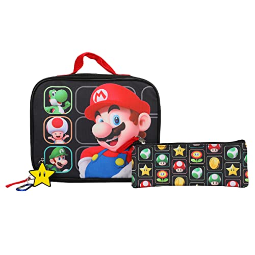 Bioworld Super Mario Bros Character Grid 16" Youth 5-Piece Backpack Set