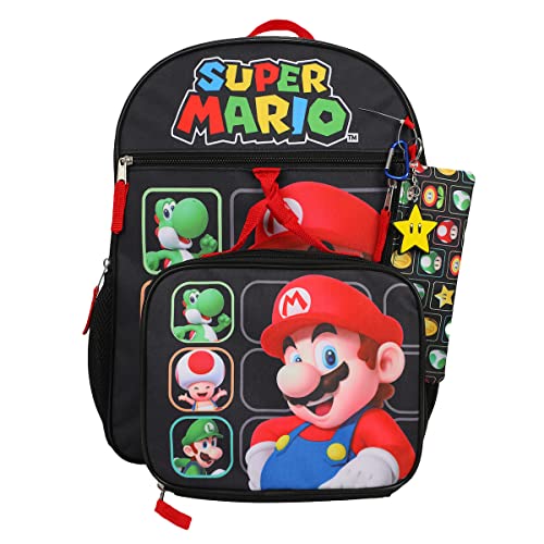 Bioworld Super Mario Bros Character Grid 16" Youth 5-Piece Backpack Set