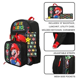 Bioworld Super Mario Bros Character Grid 16" Youth 5-Piece Backpack Set