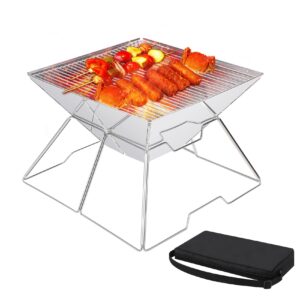 portable charcoal grill,quadrangle barbecue rack, folding stainless steel camping fire pit，backpacking grill for outdoor cooking hiking camping picnics