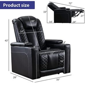 CANMOV Electric Power Recliner Chairs with USB Ports and Cup Holders, Breathable Faux Leather Home Theater Seating Recliner with Hidden Arm Storage, Ambient Lighting, Black