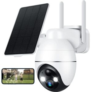 recacam solar security cameras wireless outdoor, 2k 355° ptz outdoor camera wireless, 2.4g wi-fi cameras for home security with pir, 2-way talk, ip65, 4dbi, spotlight/siren, color night vision