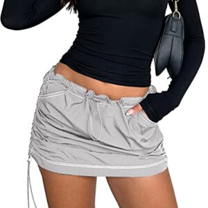 Cargo Skirts for Women Trendy Y2K Streetwear Summer Sexy High Waist Short Mini Skirts with Pockets Grey M