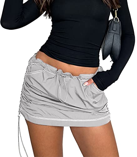 Cargo Skirts for Women Trendy Y2K Streetwear Summer Sexy High Waist Short Mini Skirts with Pockets Grey M