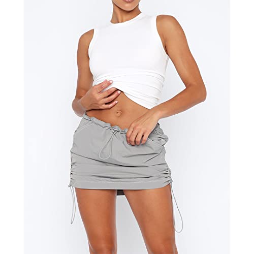 Cargo Skirts for Women Trendy Y2K Streetwear Summer Sexy High Waist Short Mini Skirts with Pockets Grey M