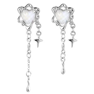 moonstone heart stainless steel earrings for women teen girls tassel silver star dangle earrings dangling y2k earinging earring (style1)