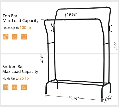 Hoctieon Double Rod Clothes Rack, Freestanding Garment Rack for Hanging Clothes, Metal Standing Clothes Rack, Industrial Clothing Rack, Portable Clothes Rack, Small Garment Rack, Black