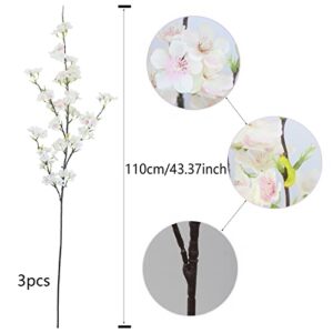 CISDUEO 3 Pcs Artificial Cherry Blossom Flower Pink Silk Peach Flowers Bulk Plum Blossom Flowers with Leaves Cherry Blossom Branches Vase Arrangements for Spring Wedding Indoor Outdoor DIY Party Decor