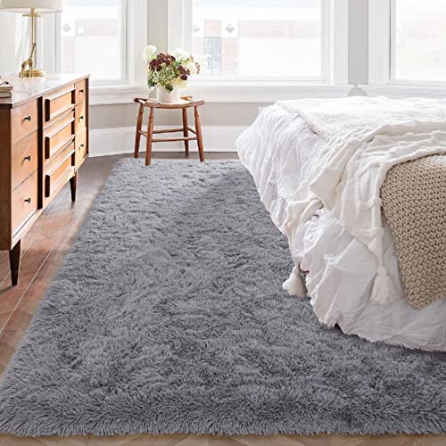 Vasofe Extra Soft Grey Fluffy Area Rugs 5x7 Shag Bedroom Rugs, Gray Large Fuzzy Rugs for Living Room, Plush Nursery Carpet for Kids, Teen, Shag Furry Throw Modern, Indoor Home Decor Floor Rug