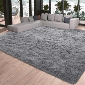 Vasofe Extra Soft Grey Fluffy Area Rugs 5x7 Shag Bedroom Rugs, Gray Large Fuzzy Rugs for Living Room, Plush Nursery Carpet for Kids, Teen, Shag Furry Throw Modern, Indoor Home Decor Floor Rug