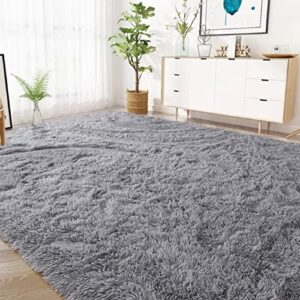 Vasofe Extra Soft Grey Fluffy Area Rugs 5x7 Shag Bedroom Rugs, Gray Large Fuzzy Rugs for Living Room, Plush Nursery Carpet for Kids, Teen, Shag Furry Throw Modern, Indoor Home Decor Floor Rug